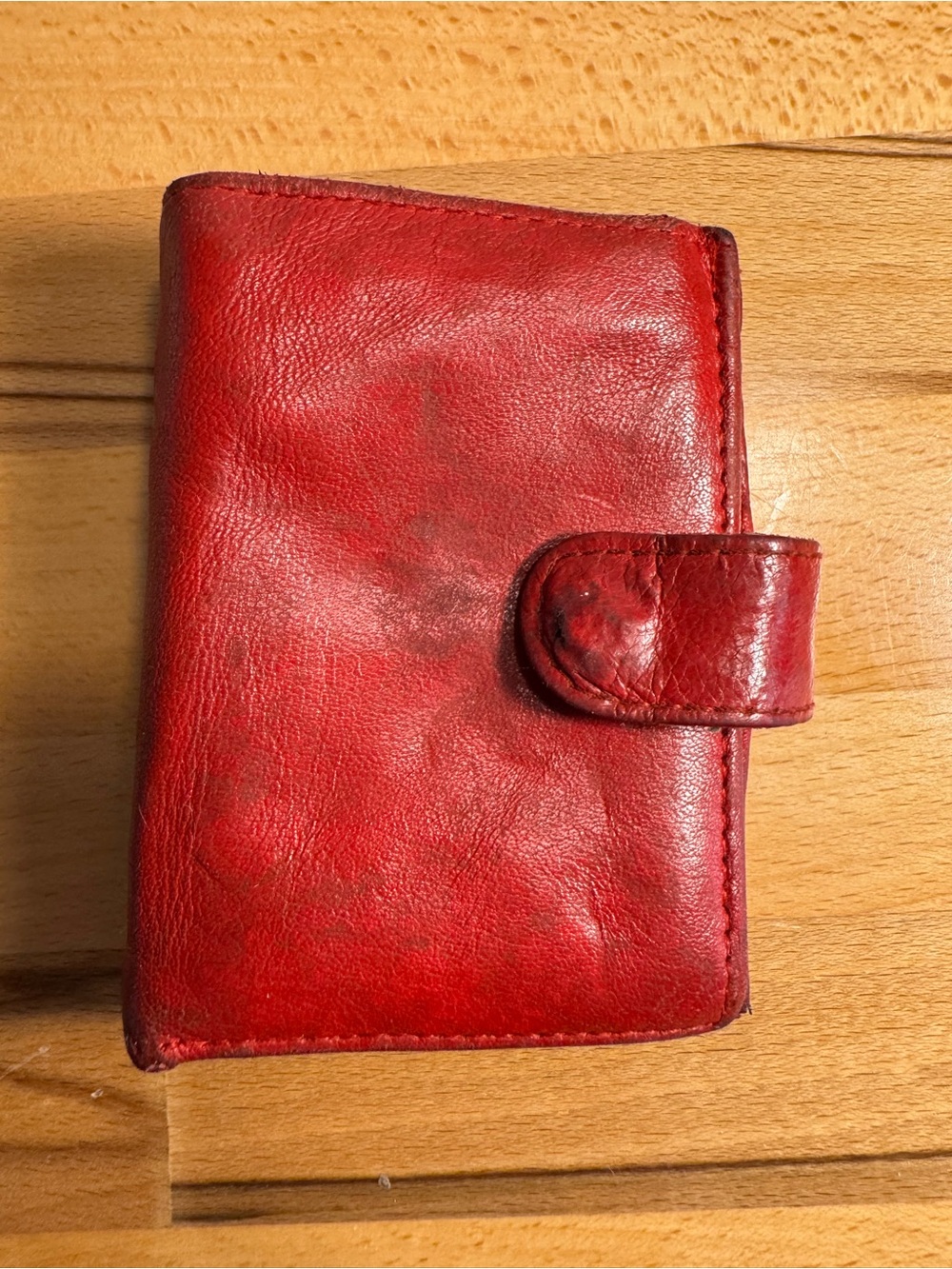 Red Leather Phone Wallet Case with Snap Closure